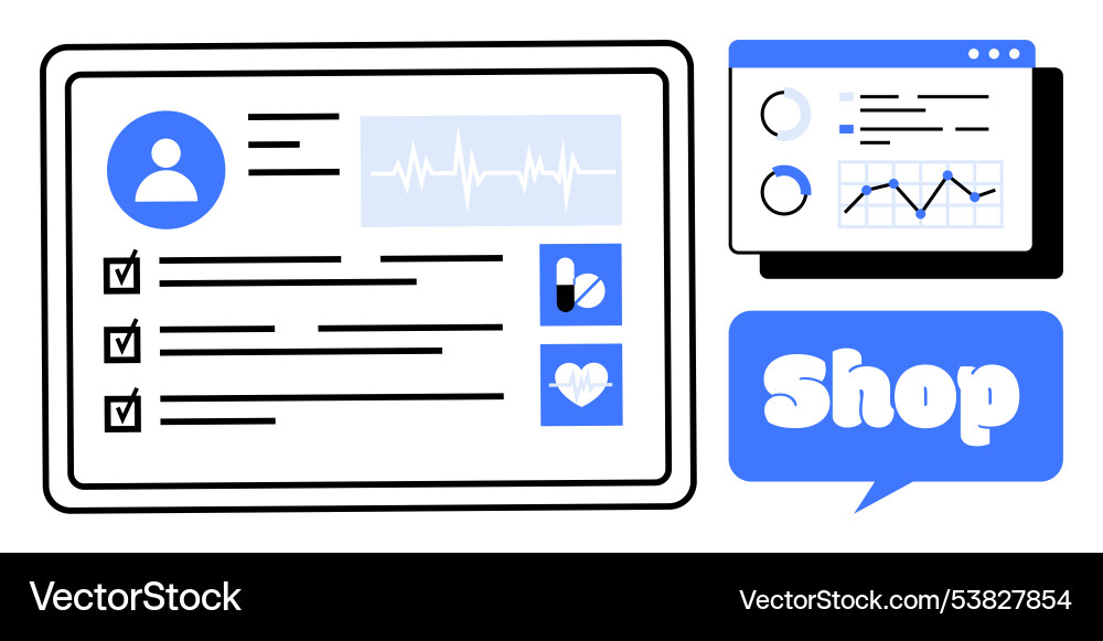 Digital health dashboard with graphs and shopping Vector Image