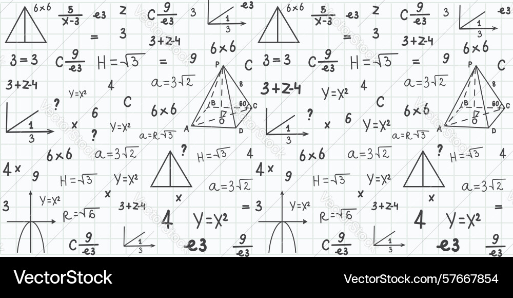 Mathematical symbols and formulas on checkered Vector Image