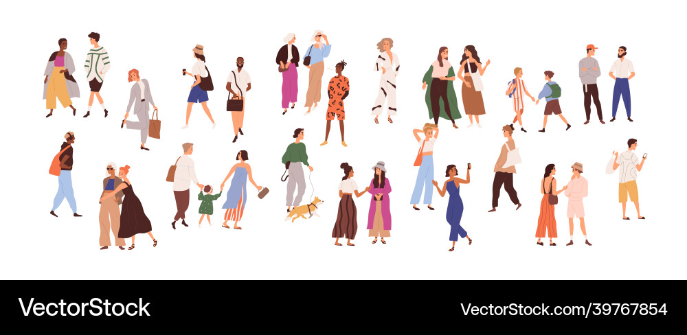 Men women and kids walking in crowd outdoors Men women and kids walking in crowd outdoors vector image