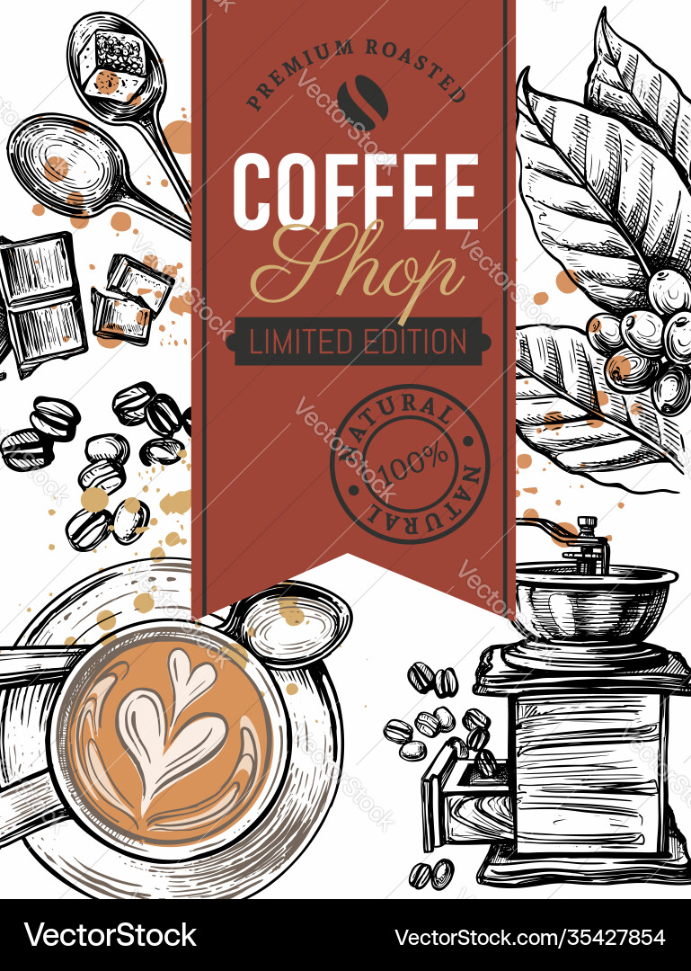 Package vintage style coffee and beans sketch Package vintage style coffee and beans sketch vector image