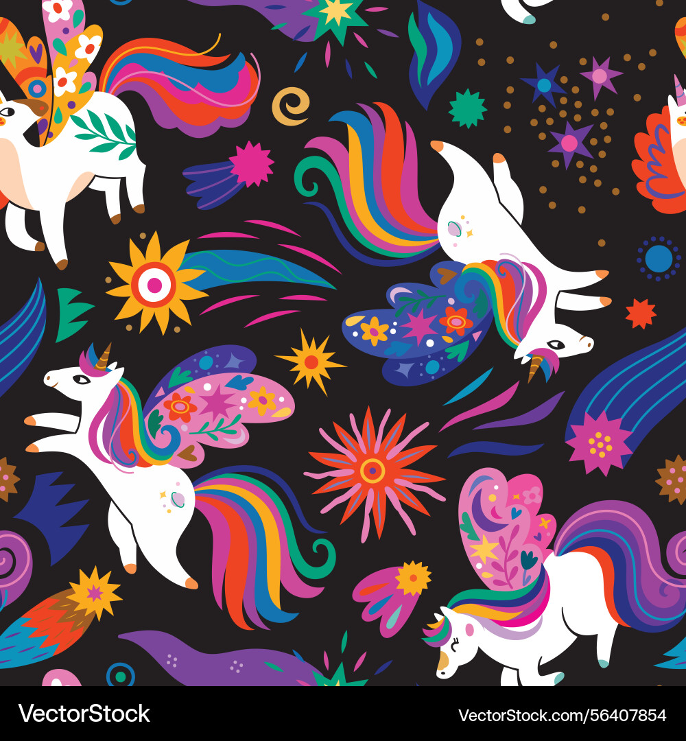 Seamless pattern with magic unicorns comets Seamless pattern with magic unicorns comets vector image