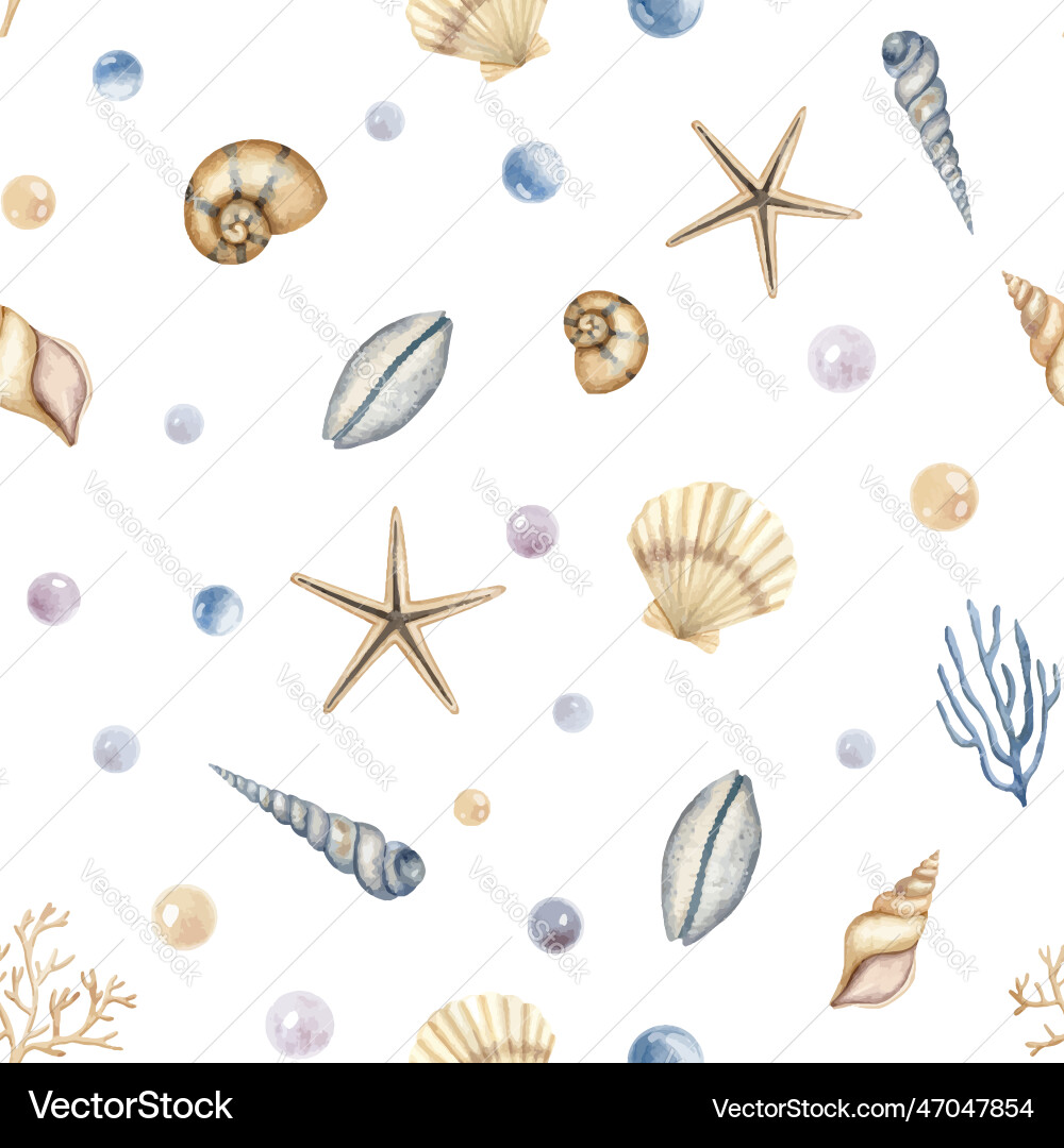 Seashell seamless pattern on isolated background Vector Image