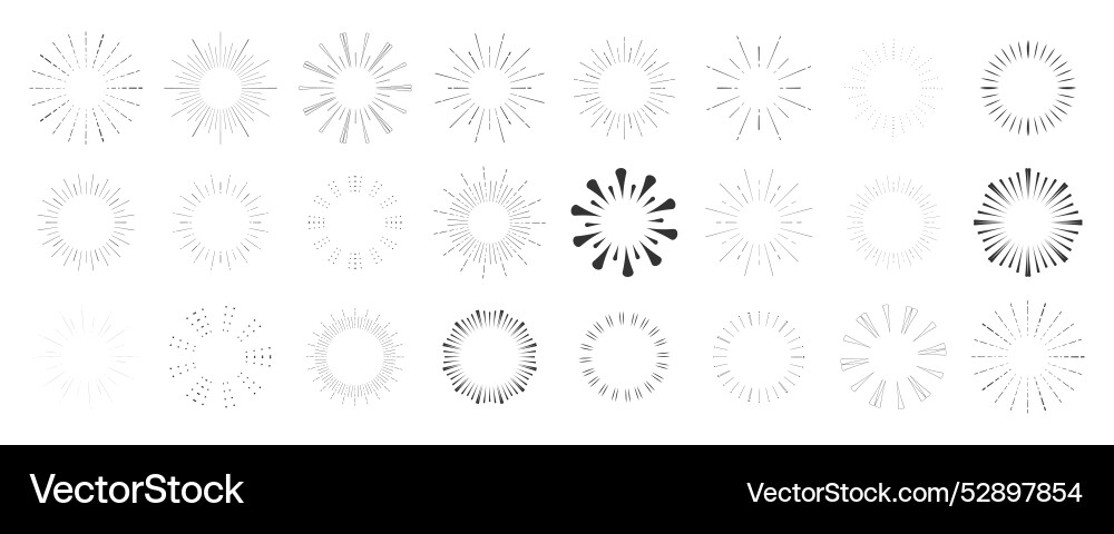 Set fireworks rays sunburst frames circle border Vector Image