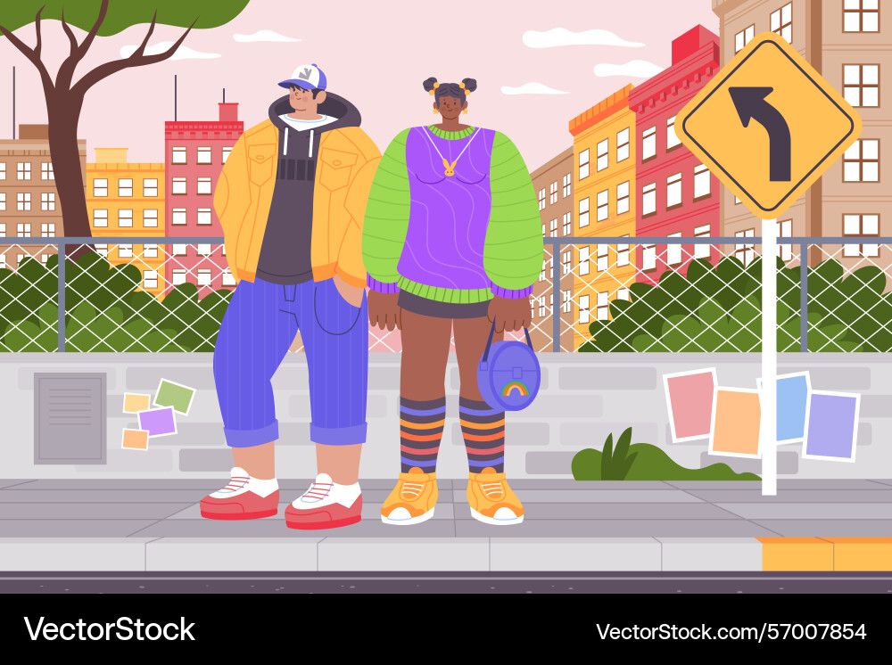 Urban style people streetwear hand-drawn flat Vector Image
