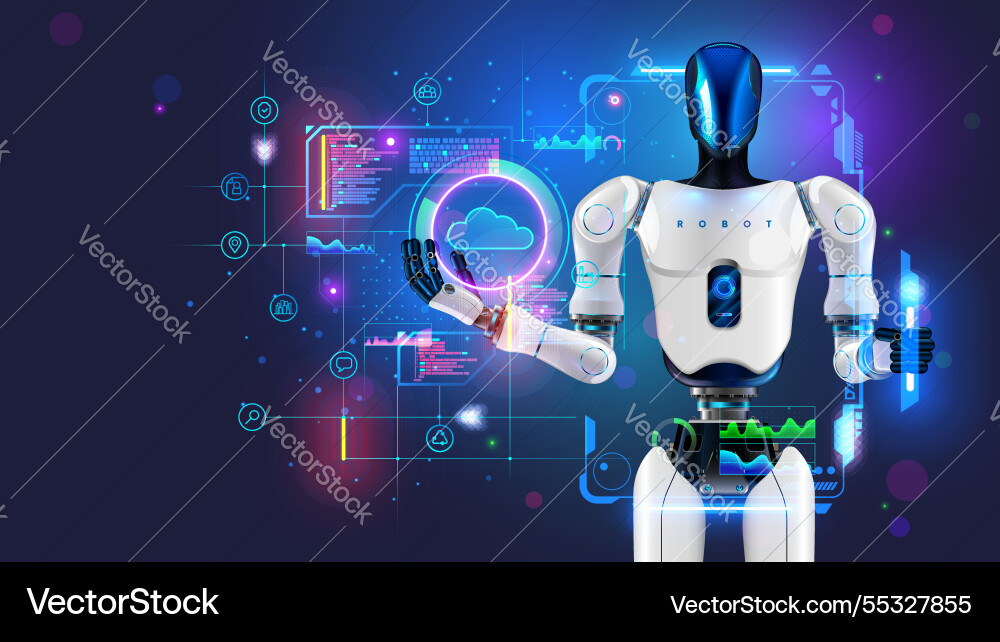 Ai management work robots on factory humanoid Ai management work robots on factory humanoid vector image