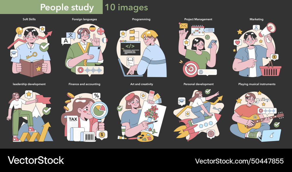 Lifelong learning and skill development set flat Vector Image