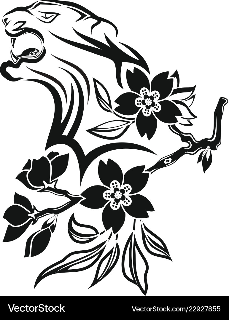 Tiger Head - Tribal Sakura Vector Image