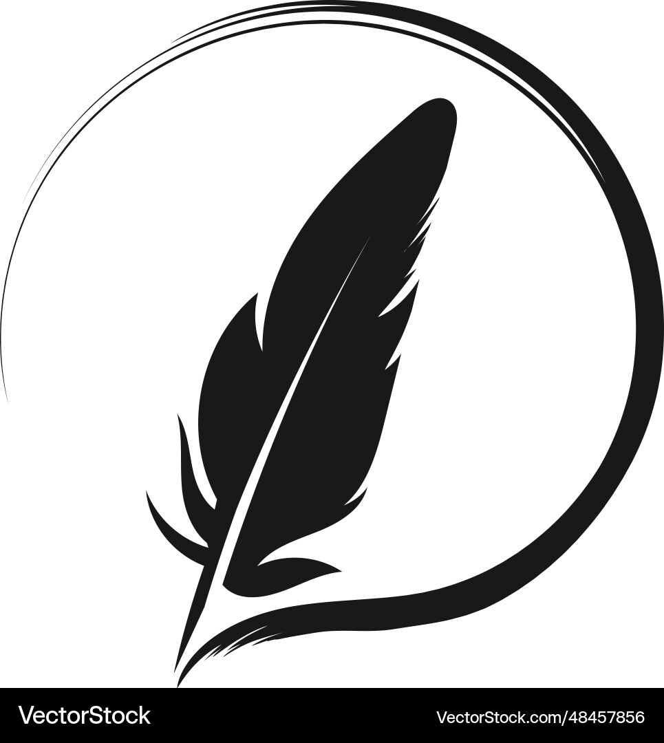 Quill pen round logo black feather symbol Quill pen round logo black feather symbol vector image