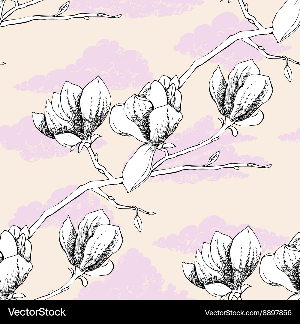 Seamless pattern with magnolia Vector Image