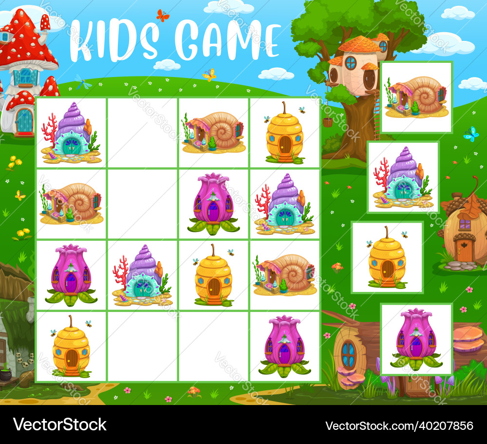 Sudoku game snail seashell beehive and mushroom Sudoku game snail seashell beehive and mushroom Vector Image