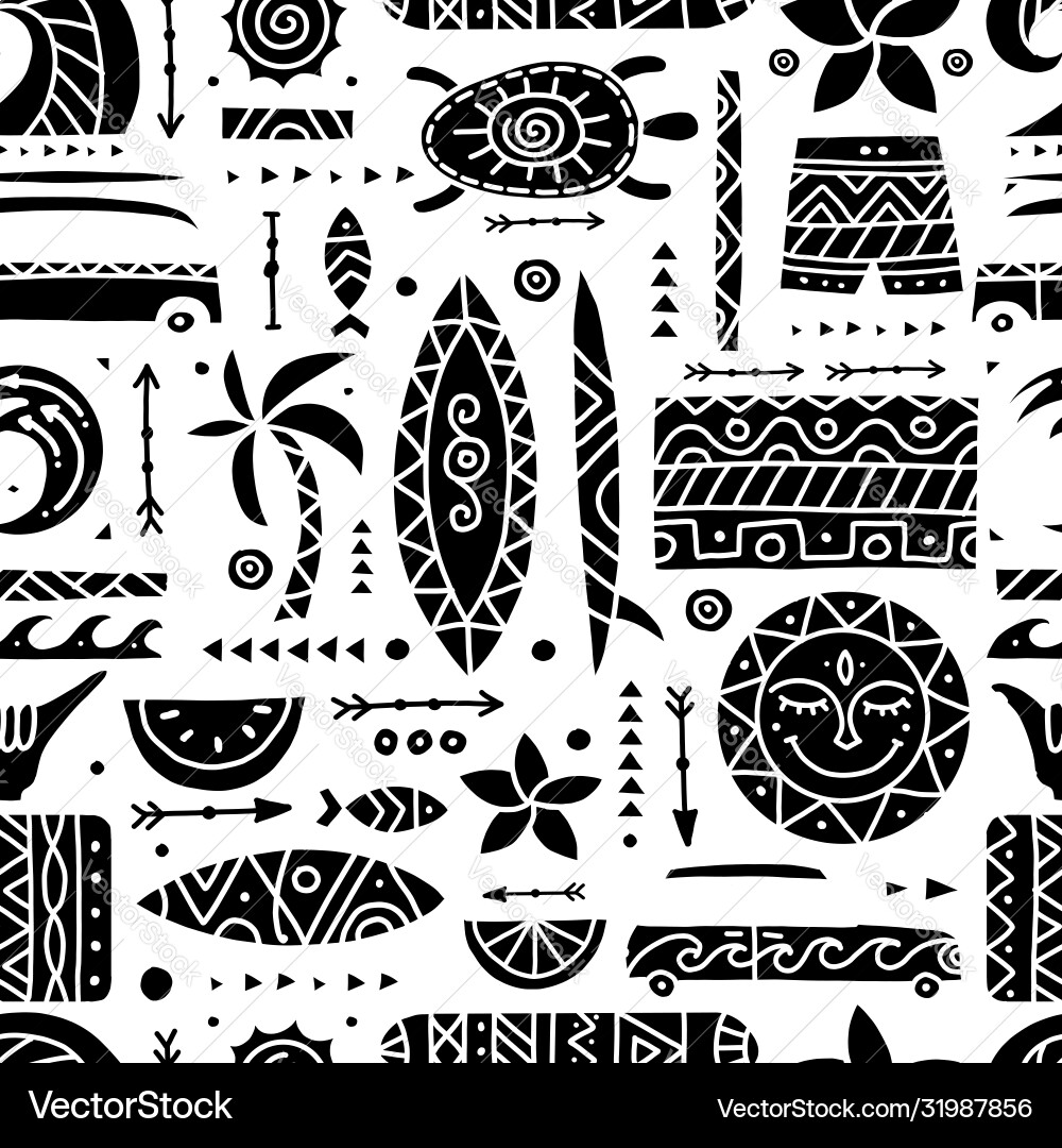 Tribal Surf Pattern - Polynesian Waves Vector Image