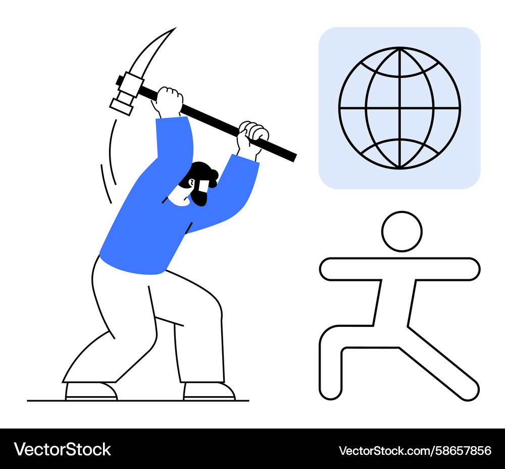 Worker Extracting Resources with Pickaxe Vector Image