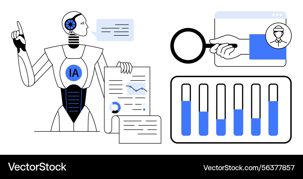 Ai robot analyzing data charts and documents Ai robot analyzing data charts and documents vector image