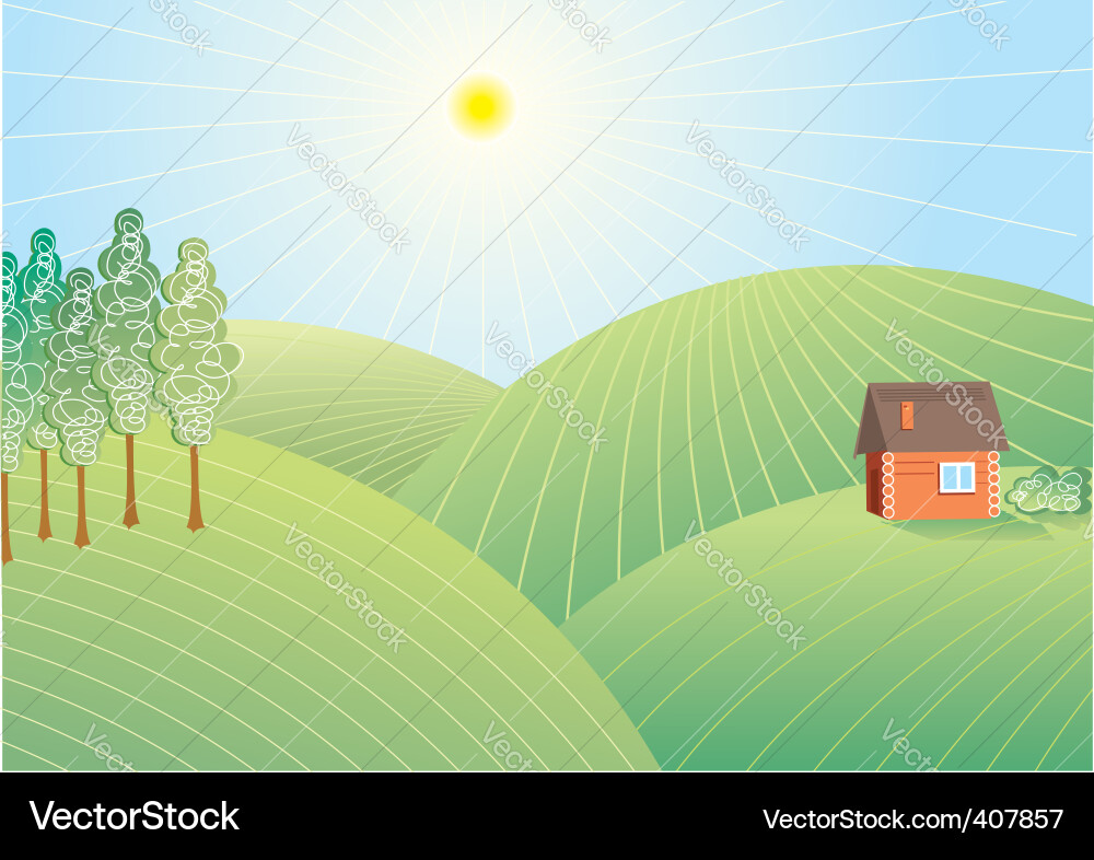 Cartoon Field with Trees Vector Image
