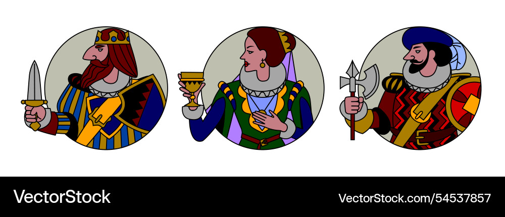 Characters of playing cards in round frames Characters of playing cards in round frames vector image