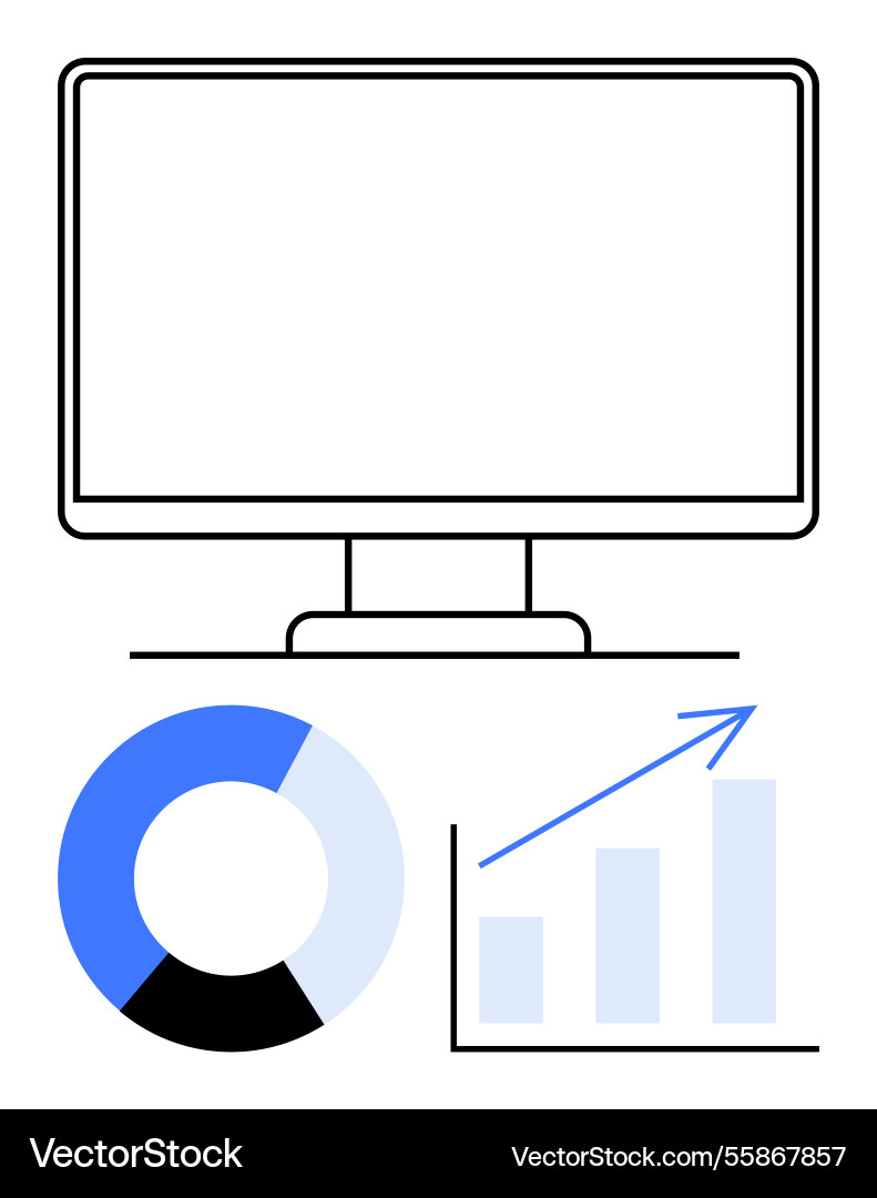 Computer screen with pie chart and bar graph Computer screen with pie chart and bar graph vector image