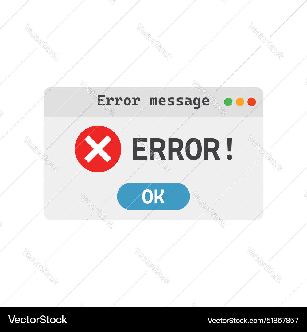 Error message icon in flat style computer window Error message icon in flat style computer window Vector Image
