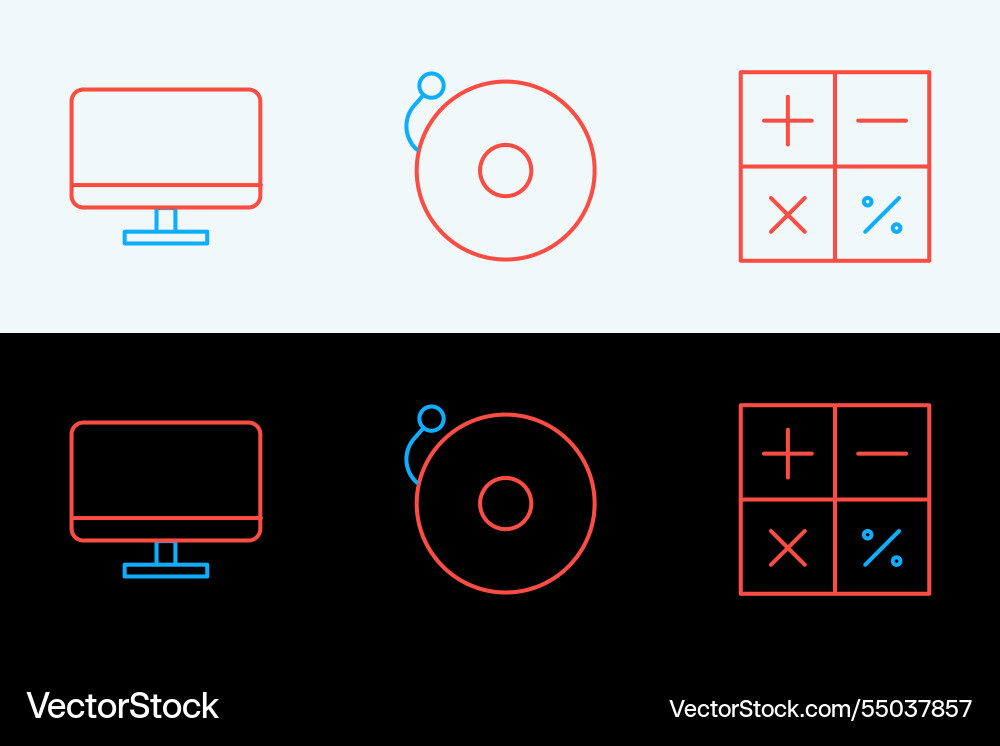 Set line calculator computer monitor screen Set line calculator computer monitor screen vector image