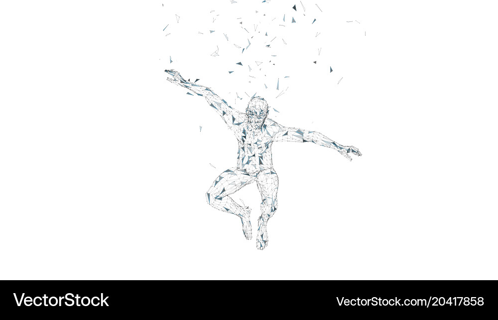 Conceptual abstract man in a jump connected lines vector image