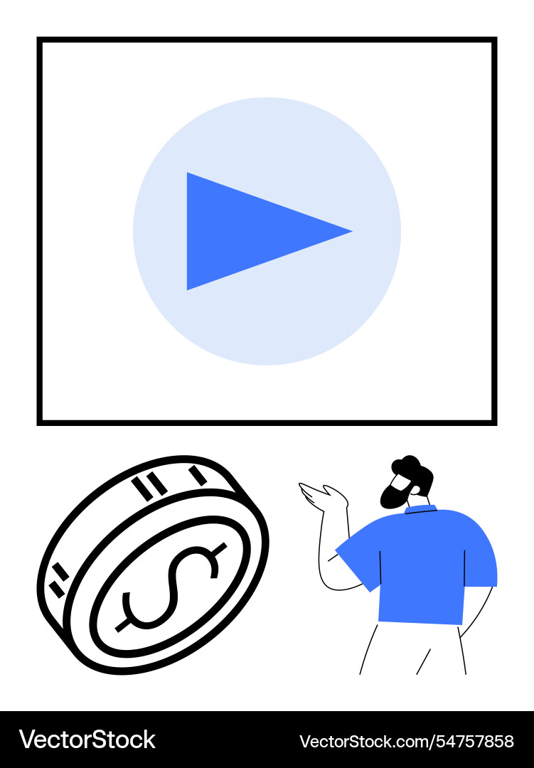 Man presenting play button icon with online Man presenting play button icon with online vector image