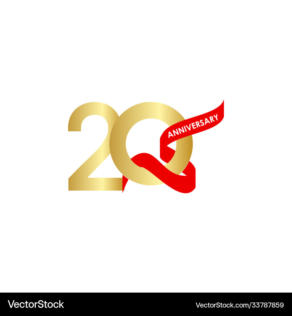 20 year anniversary gold red ribbon template – Royalty-Free Vector |  VectorStock, image size:1000x1080