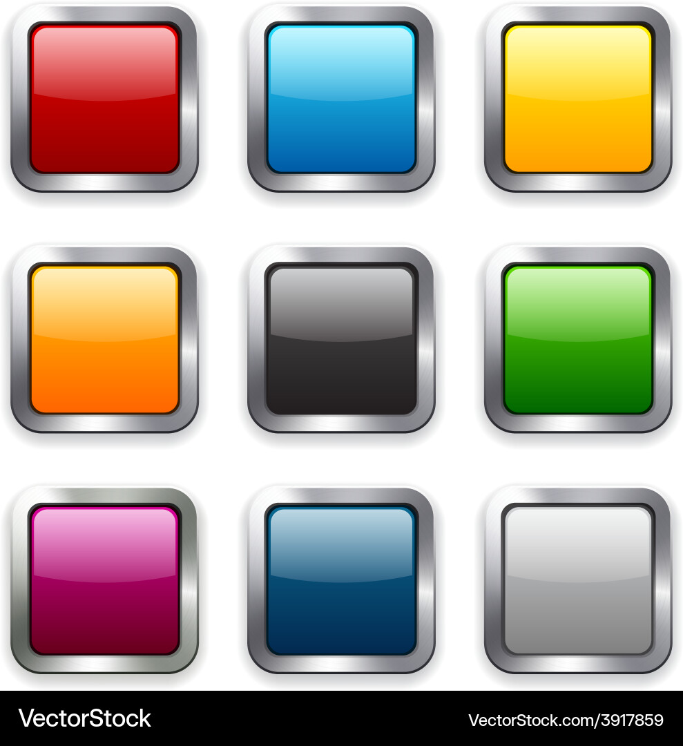 Colorful Square Button Set Vector Image