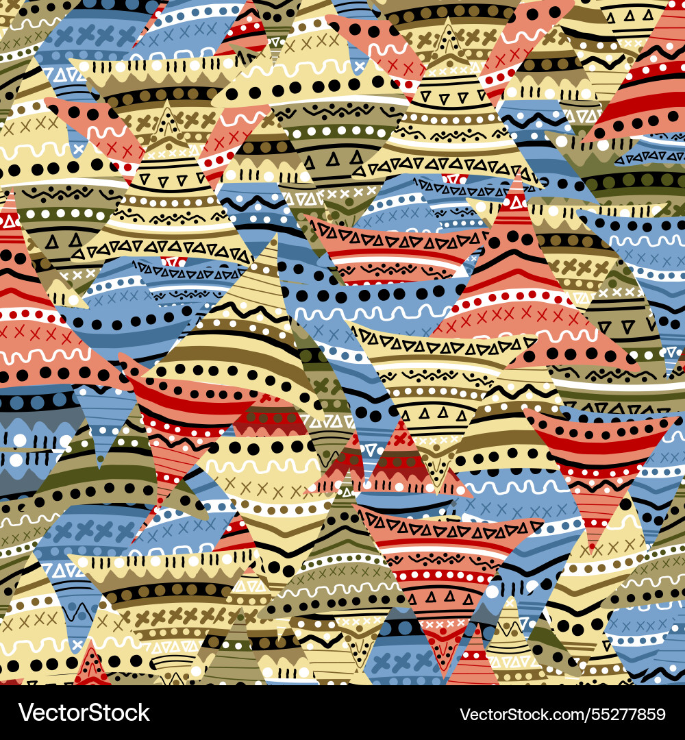 Ethnic colored seamless pattern with triangles Ethnic colored seamless pattern with triangles vector image