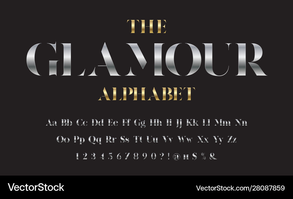 Glam font chrome vector image