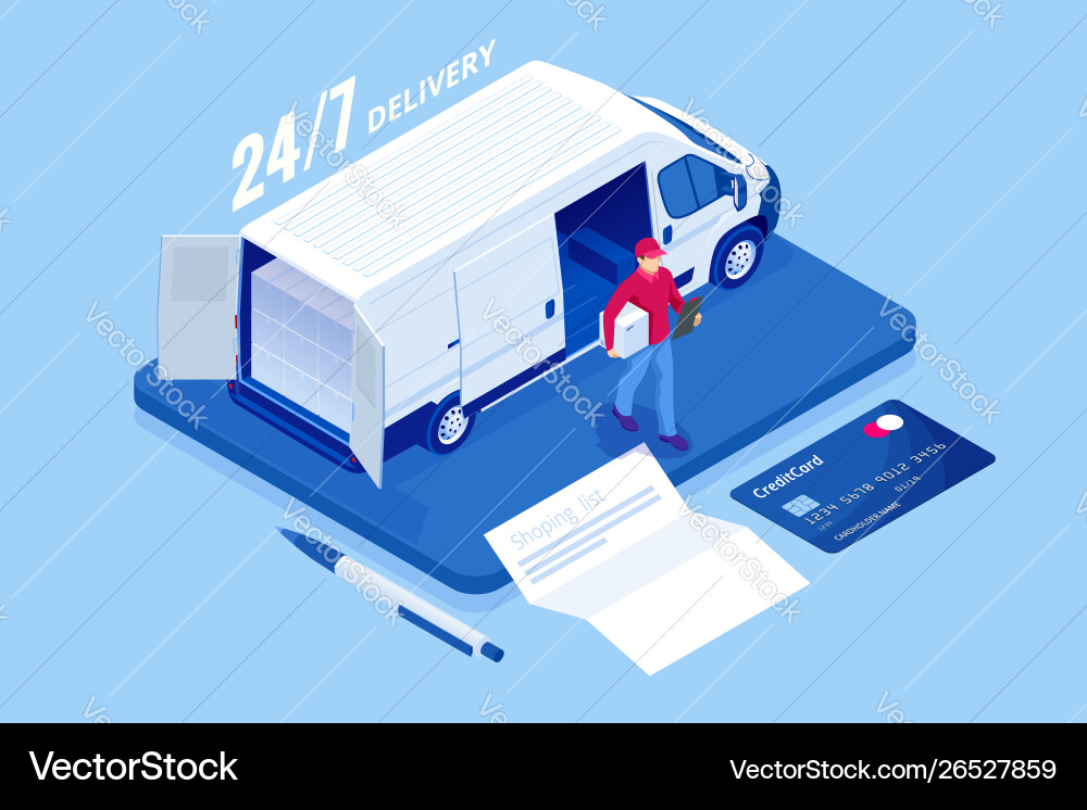 Isometric online express free fast delivery Isometric online express free fast delivery vector image