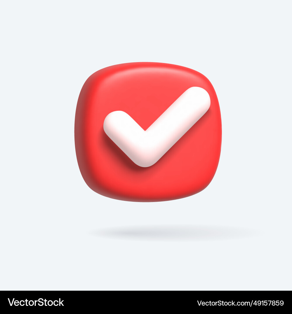 Render 3d of right check mark box red approvement Render 3d of right check mark box red approvement vector image