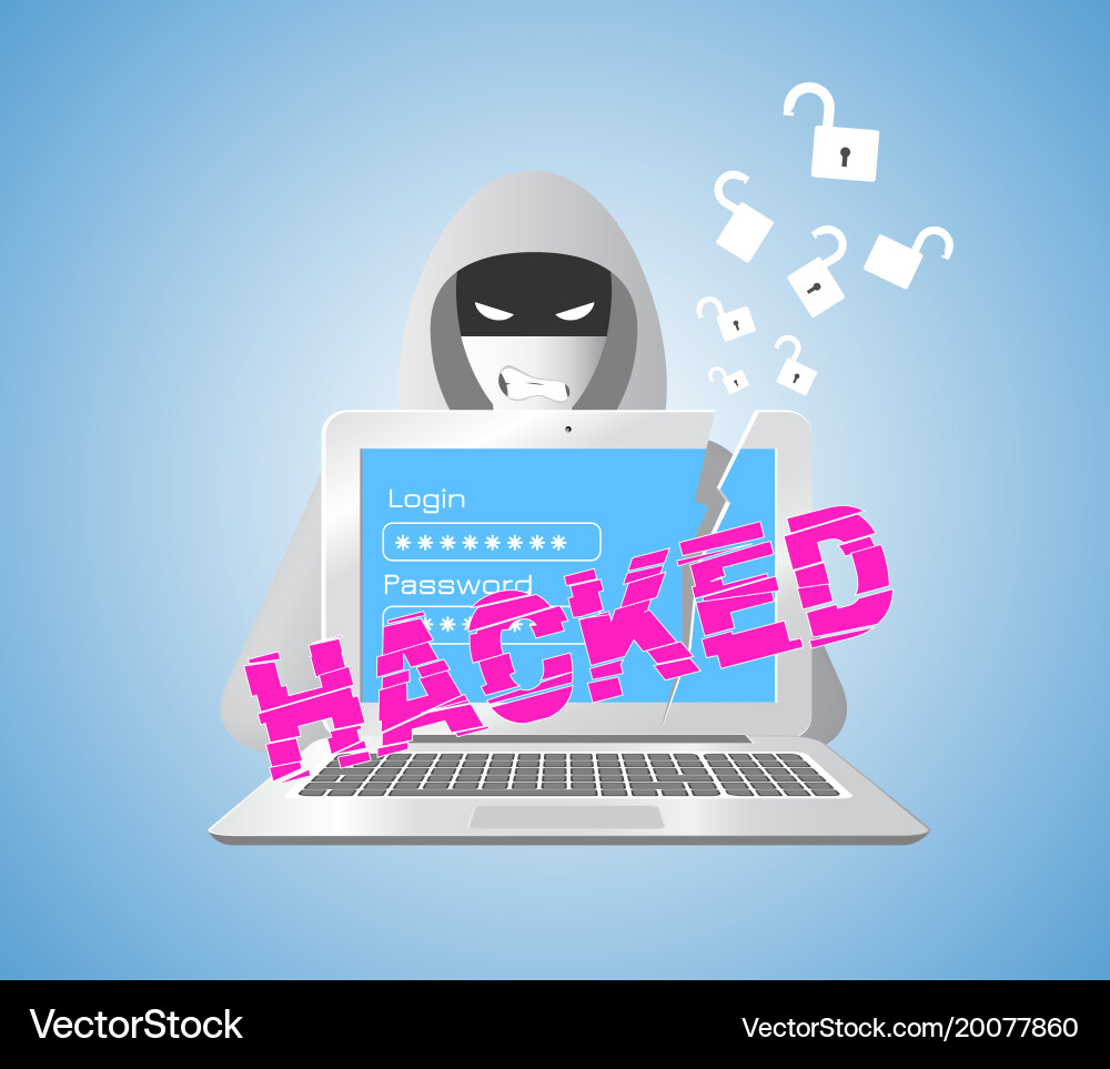 Data security theme with hacker and computer Vector Image