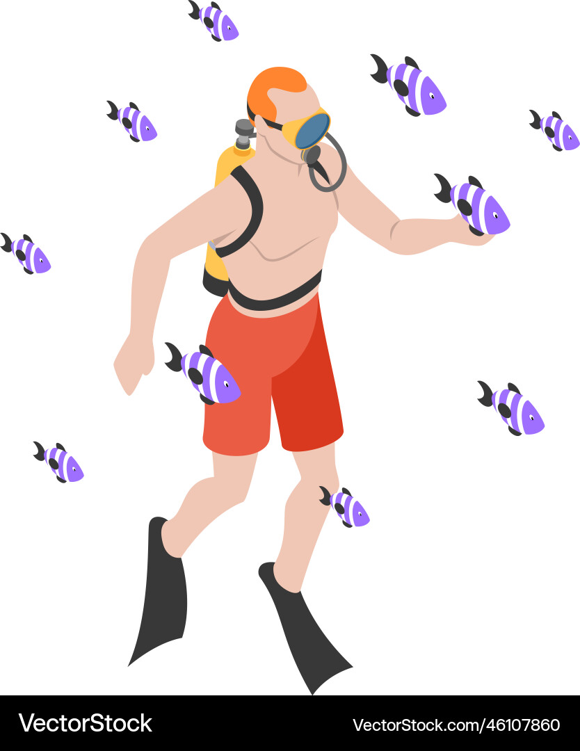 Scuba diver fishes composition Scuba diver fishes composition vector image