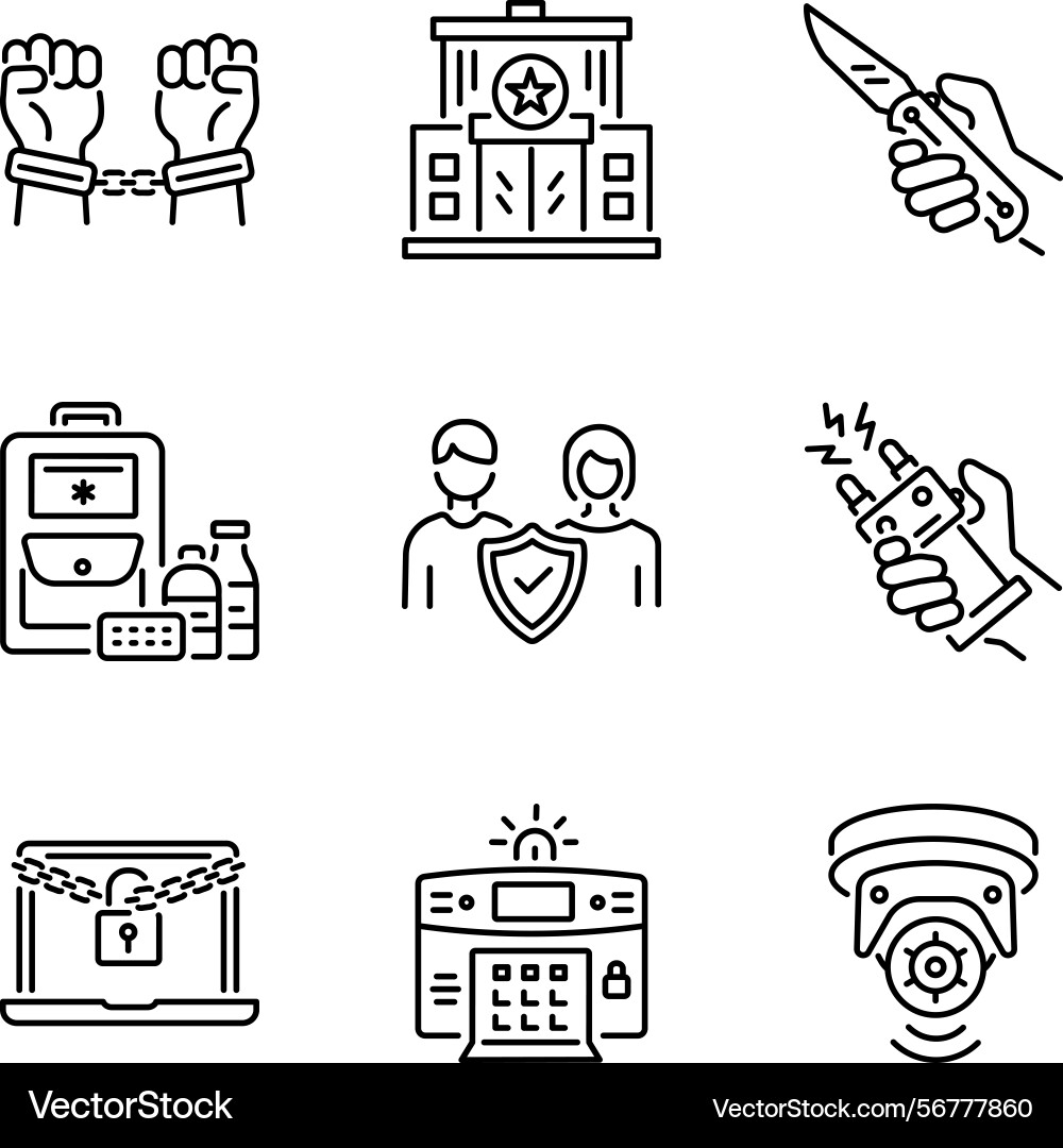 Set of security linear style icons Vector Image