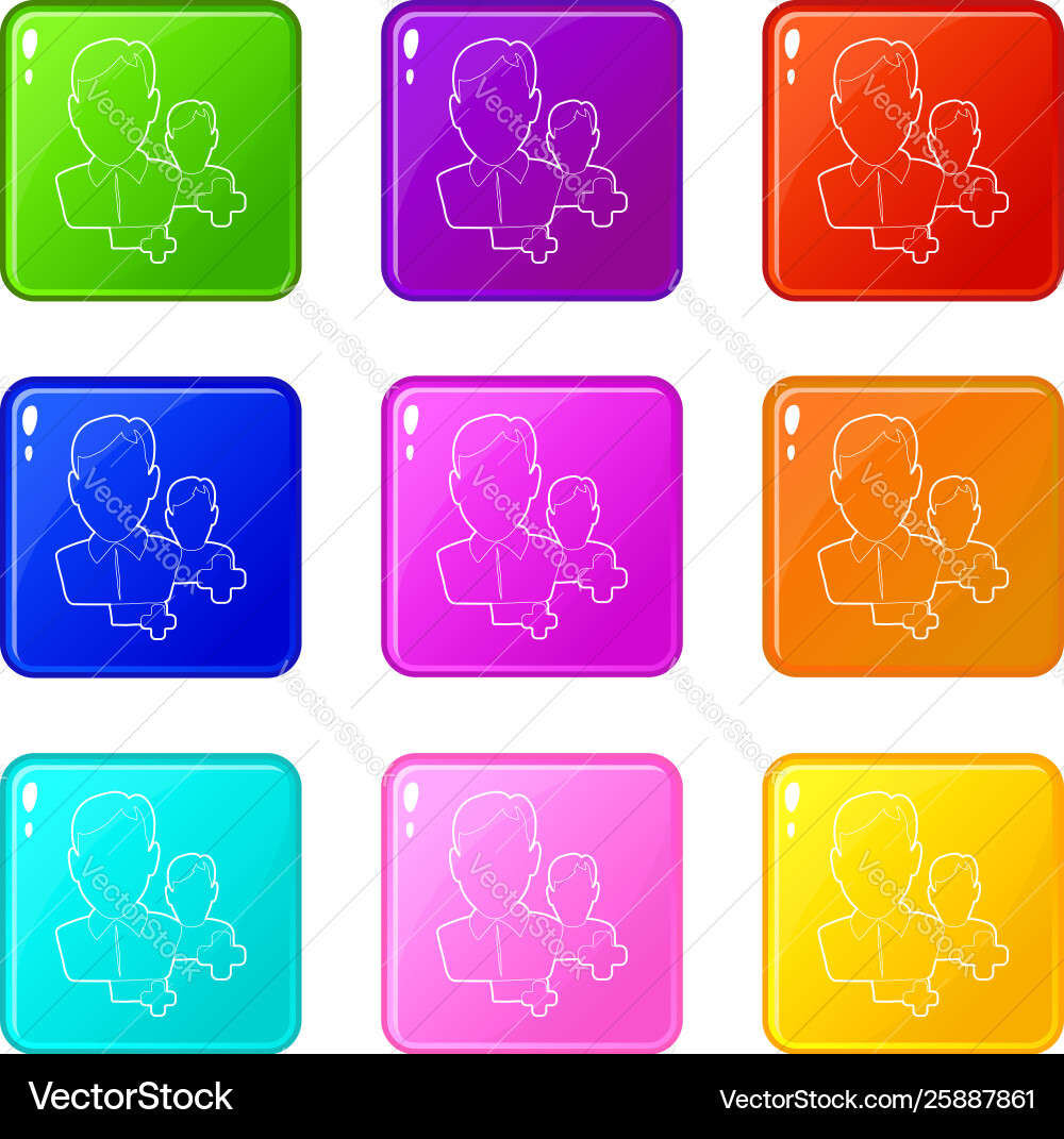 Add users icons set 9 color collection Add users icons set 9 color collection vector image