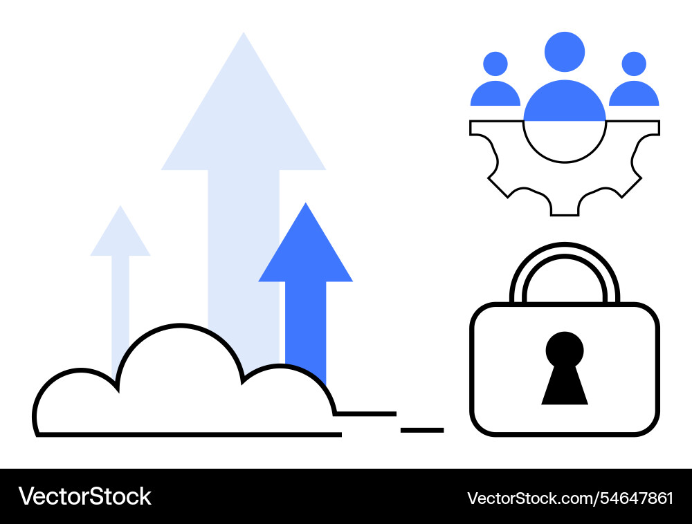 Cloud computing growth with security and team Cloud computing growth with security and team vector image