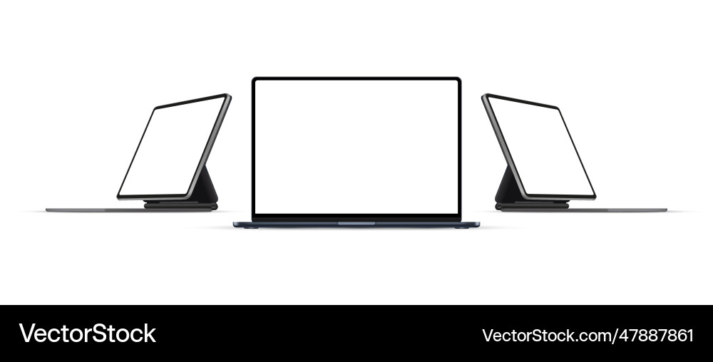 Laptop mockup and tablet computer with keyboard vector image
