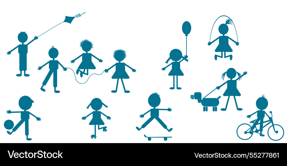 Mit handgezeichneten stilisierten Kindern im Freien spielen Mit handgezeichneten stilisierten Kindern im Freien spielen vektorbild