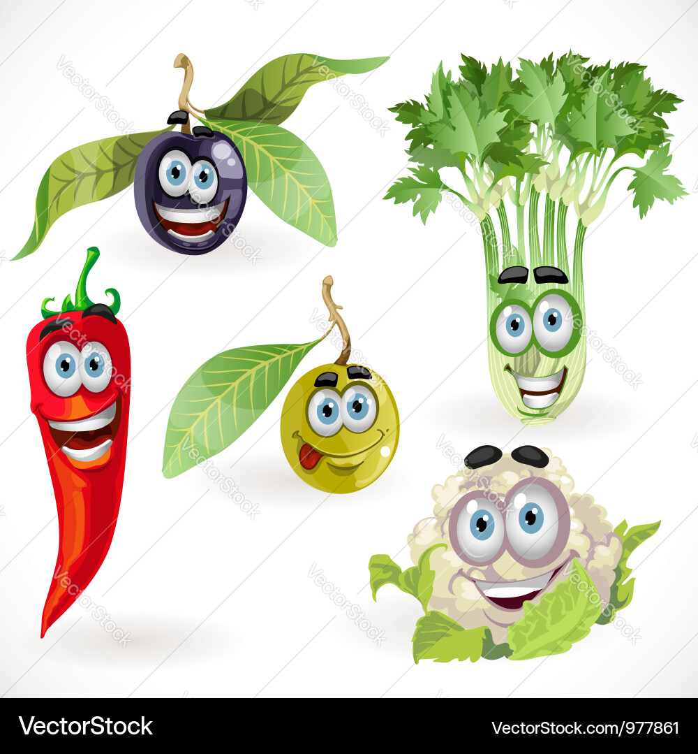 Smiling Vegetables - Celery & Cauliflower Vector Image