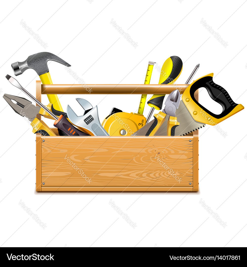 Toolbox with Various Hand Tools vector image