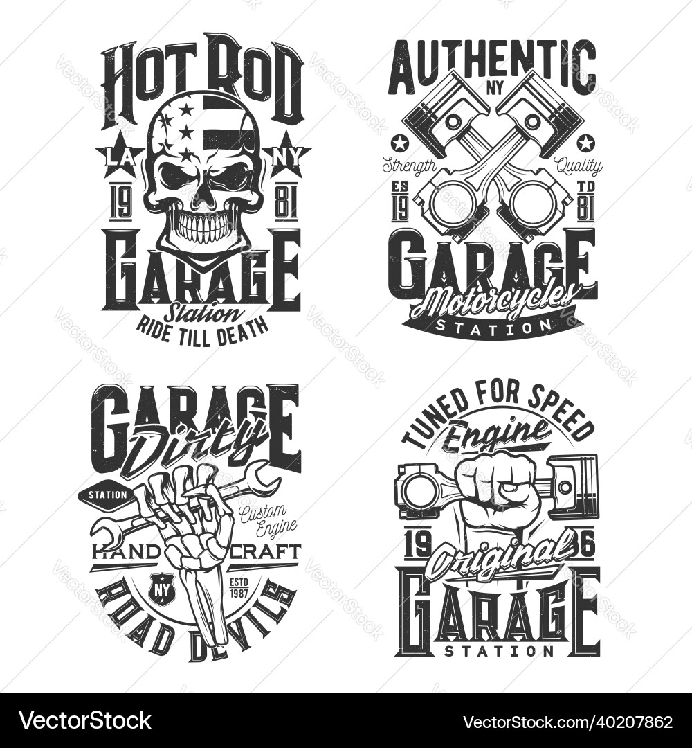 Car and bikes repair garage station t-shirt prints Car and bikes repair garage station t-shirt prints vector image