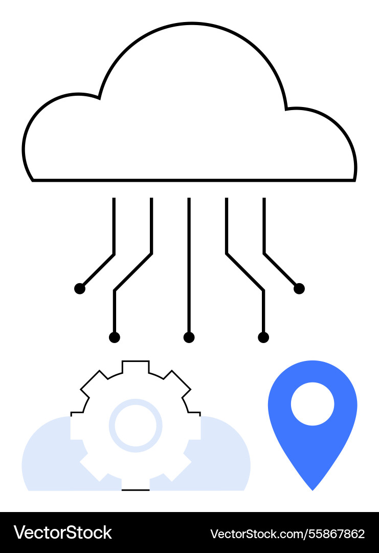 Cloud computing with data flow gear and location Cloud computing with data flow gear and location vector image