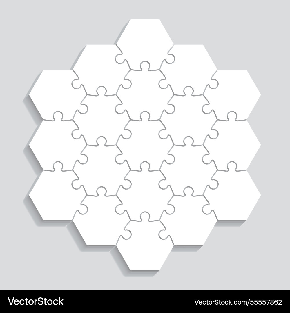 Puzzle pieces hexagonal jigsaw grid thinking Puzzle pieces hexagonal jigsaw grid thinking vector image