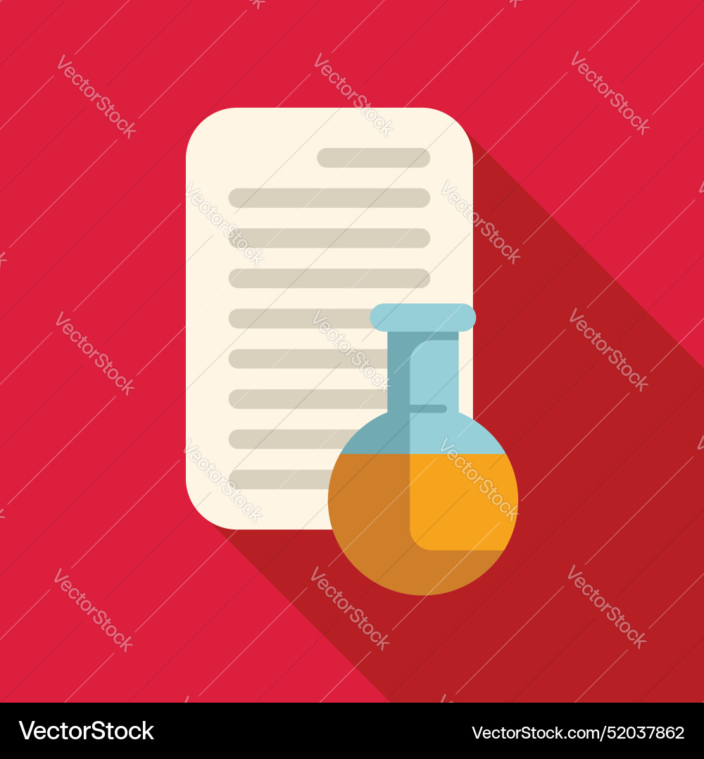 Round bottom flask standing near paper document Round bottom flask standing near paper document vector image