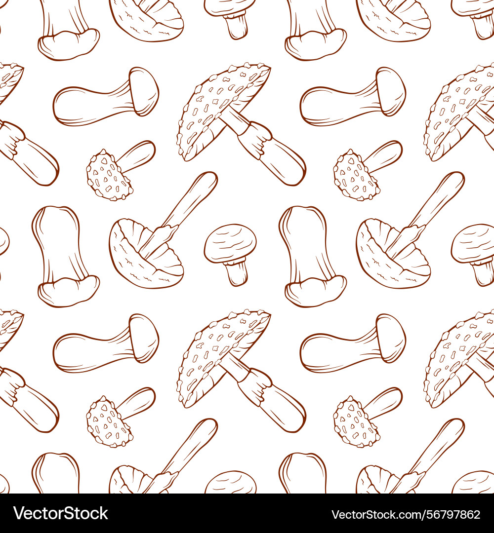 Seamless pattern with mushroom in line art style Vector Image