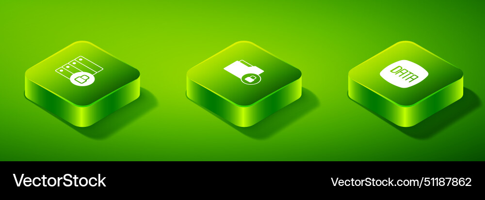 Set isometric folder and lock data analysis Set isometric folder and lock data analysis vector image