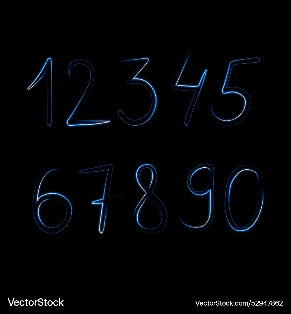 Set of numbers with neon effect Vector Image