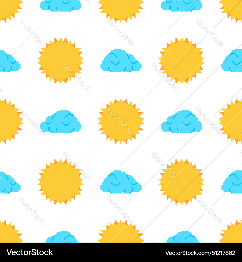 Sun and cloud pattern seamless pixel art 8bit Vector Image