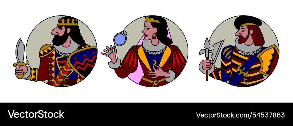 Characters of playing cards in round frames Characters of playing cards in round frames vector image