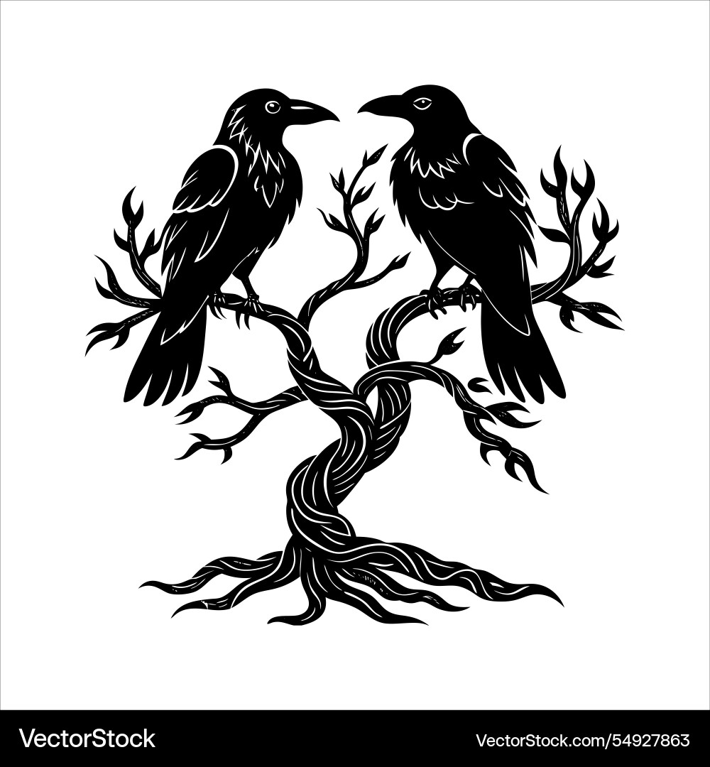 Crow Pair on Branch Royalty Free Vector Image - VectorStock