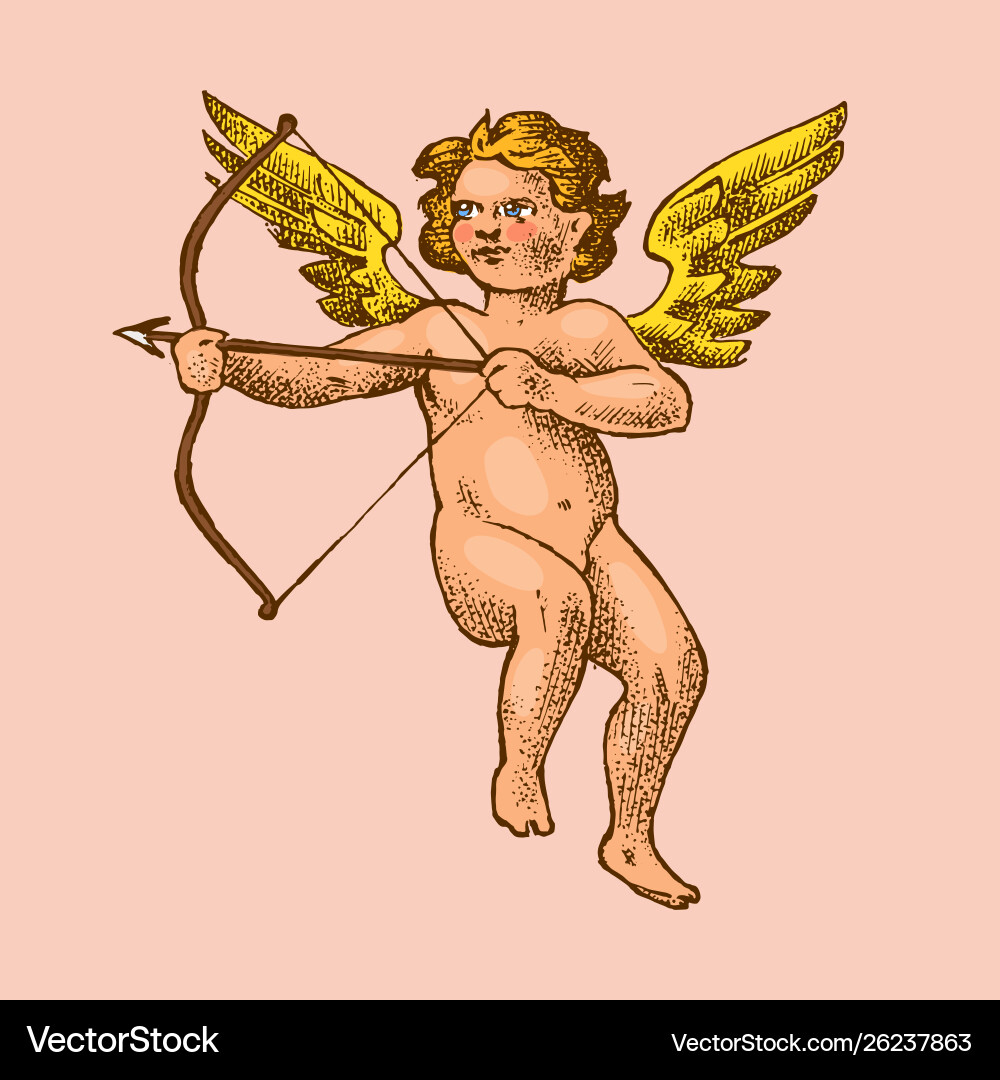 Cute angel with arrows and bow small aesthetic Cute angel with arrows and bow small aesthetic vector image